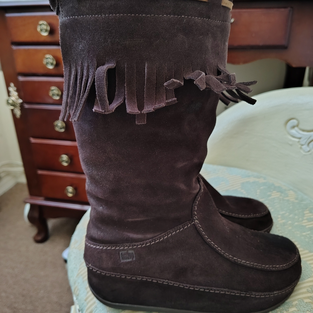 Fitflop Superfringe Mukluk Suede Shearling Lined Mule